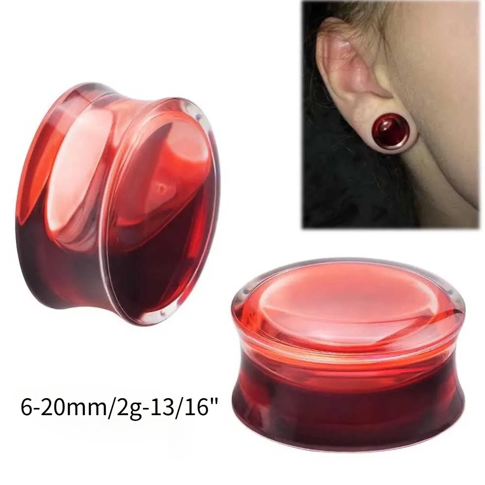 2 Peças Plugs Expansores de Orelha em Acrílico com Efeito de Sangue Líquido Vermelho, Tipo Double Flare, Calibre 2g-13/16”