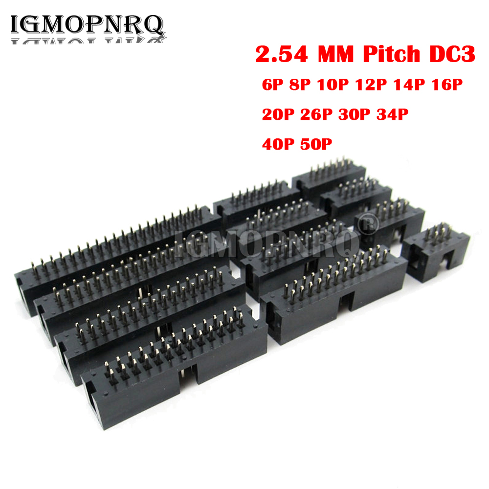 10PCS 2,54 MM Pitch DC3 Durch Loch 6 8 10 12 14 16 20 26 30 34 40 50 pin Cker PCB IDC Buchse Box Header JTAG