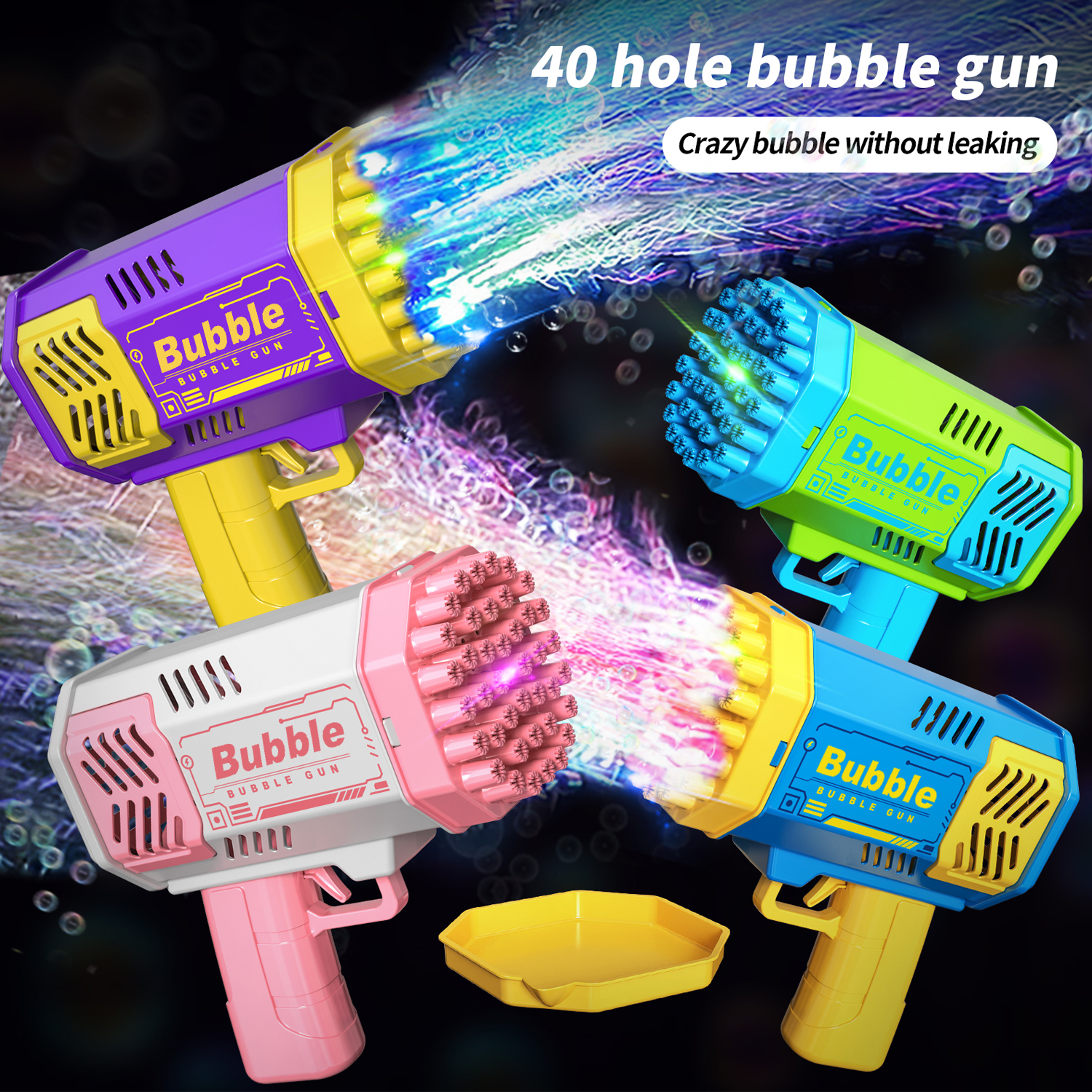 40-Loch elektrische Seifenblasenmaschine Handheld automatische Raumlicht Seifenblasenpistole Kinder Outdoor Kampfspielzeug ohne Blasenwasser