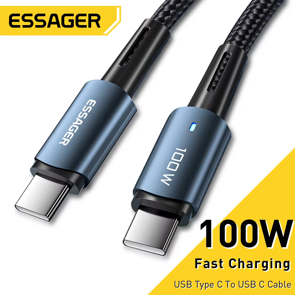 Essager 100W USB Type C naar USB C-kabel voor Xiaomi Huawei P30 P40 Pro 5A Snellaaddraad Datakabel voor Samsung S21 Ultra S20