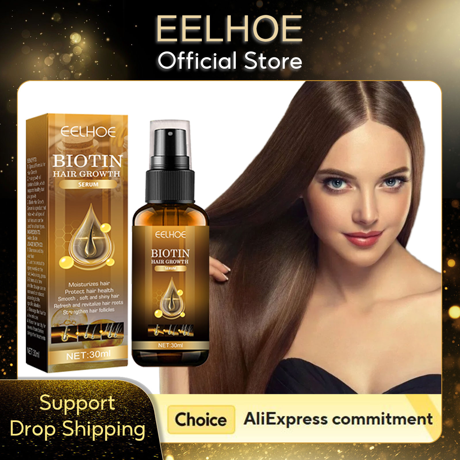 EELHOE Biotin Hair Growth Serum Regrowth Hair และ Scalp Treatments เสริมสร้างผมผลิตภัณฑ์ผู้หญิง Care Anti Hair Loss สเปรย์ 30ml