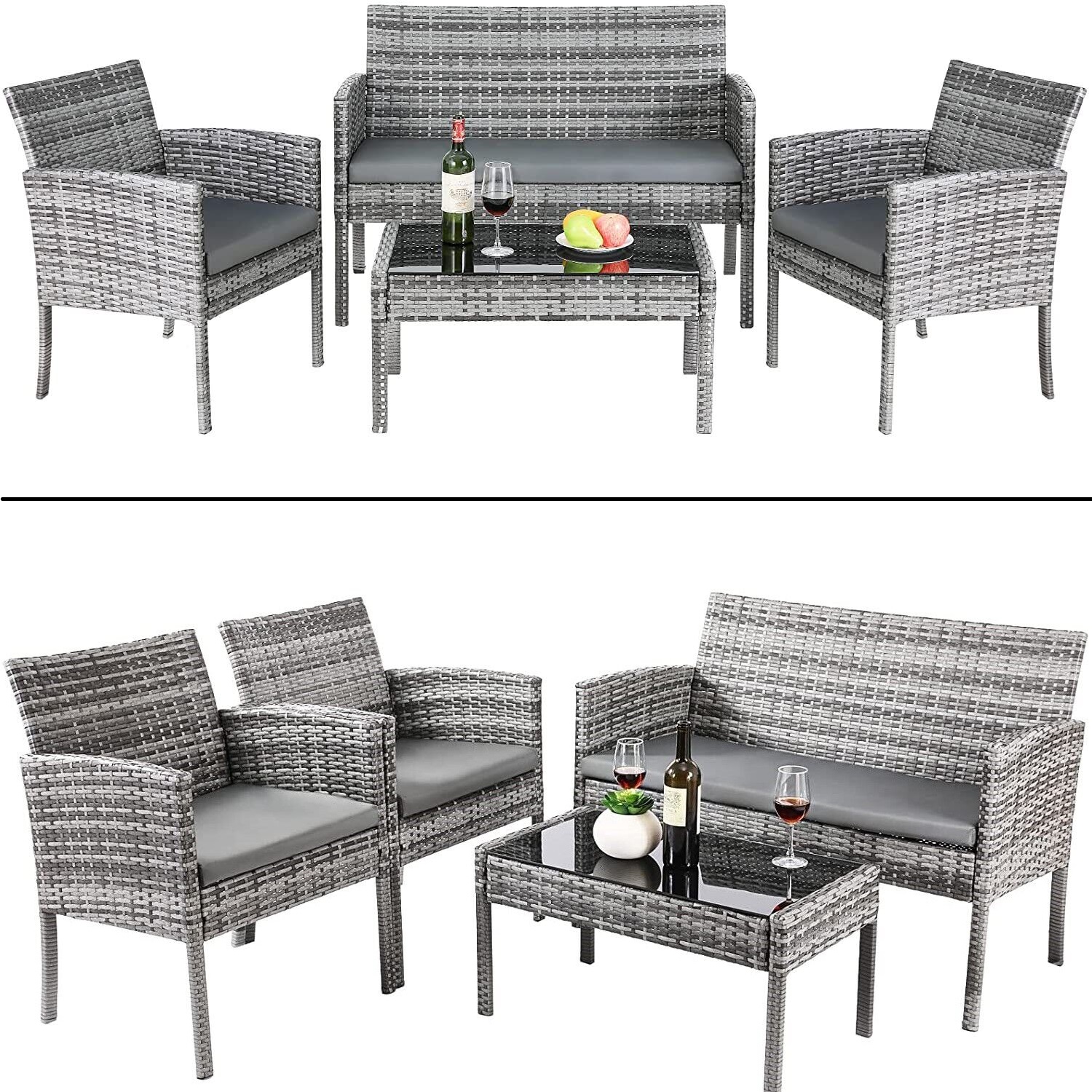 Gartensofa-Set, Gartenmöbel-Sets, Garten-Loungesessel + Couchtisch mit Kissen für Terrasse, Terrasse, Pool, Hinterhof