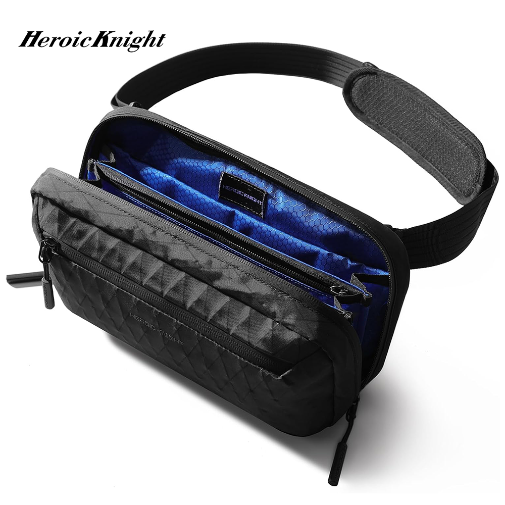 Heroic Knight Petit sac banane pour homme, minimaliste, imperméable en tissu X-PAC, sac bandoulière, sac de poitrine, sac de voyage organisateur