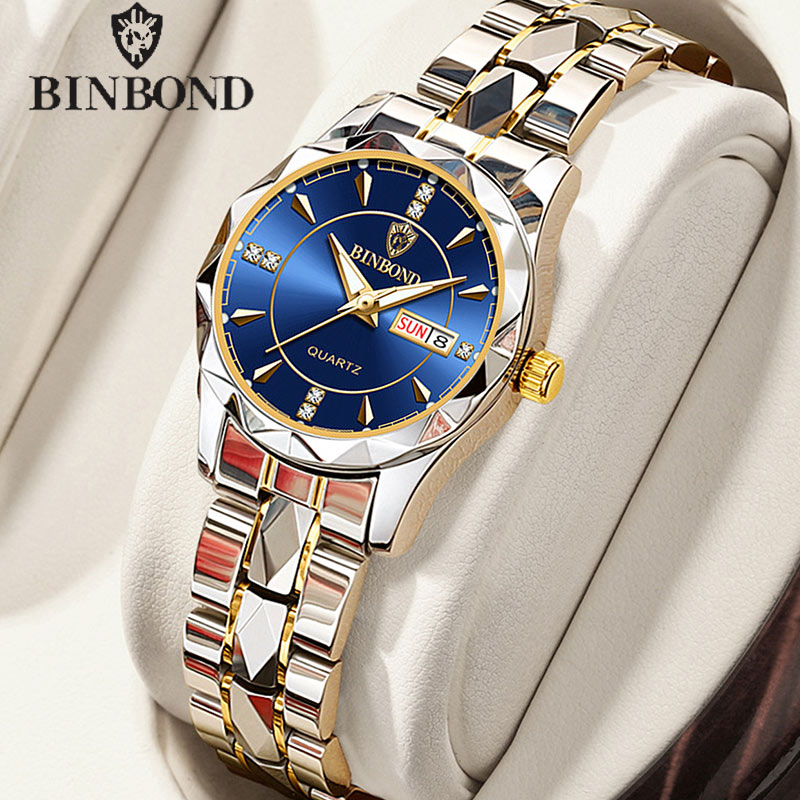 BINBOND B5552 nueva marca de lujo relojes de cuarzo para mujer 30M impermeable luminoso reloj de pulsera con fecha relojes de negocios de moda para mujer