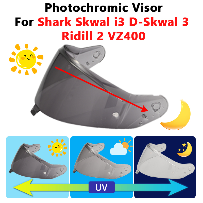 Skwal i3 vervangende fotochromatische vizier voor Shark D-Skwal 3 Ridill 2 VZ400 motorhelm, anti-UV vervangende lensbril