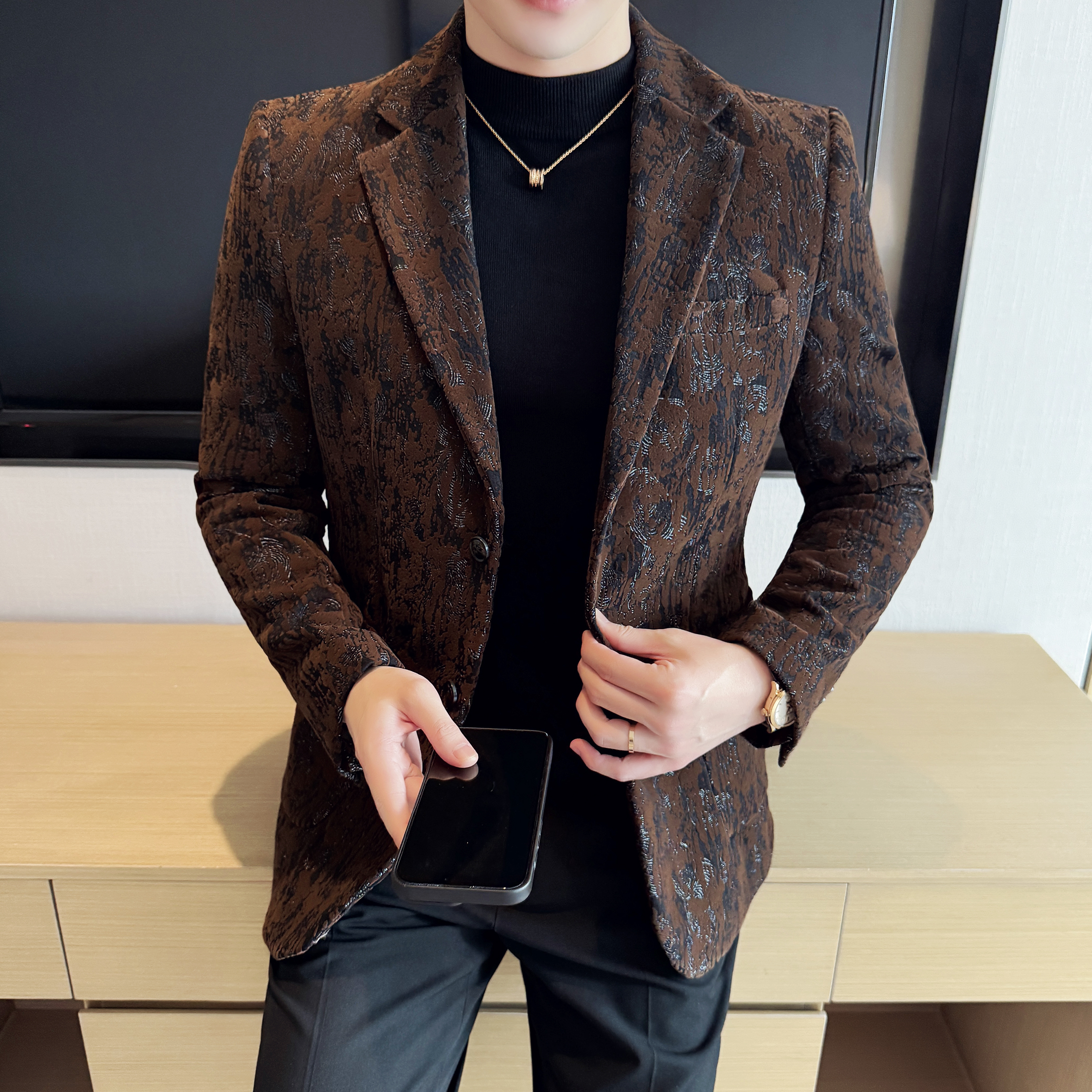 Hohe Qualität Plüsch Jacquard mode Anzug Jacke Koreanische Version Slim Fit Business Retro Casual Sozialen Hochzeit Anzug Blazer 5XL-M