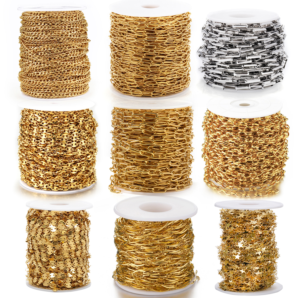 1 Meter goldene Edelstahlkette, verschiedene Stile, Stern, dickes Kabel, Panzerketten für Halskette, Armband, Schmuckherstellung, DIY, kein Verblassen