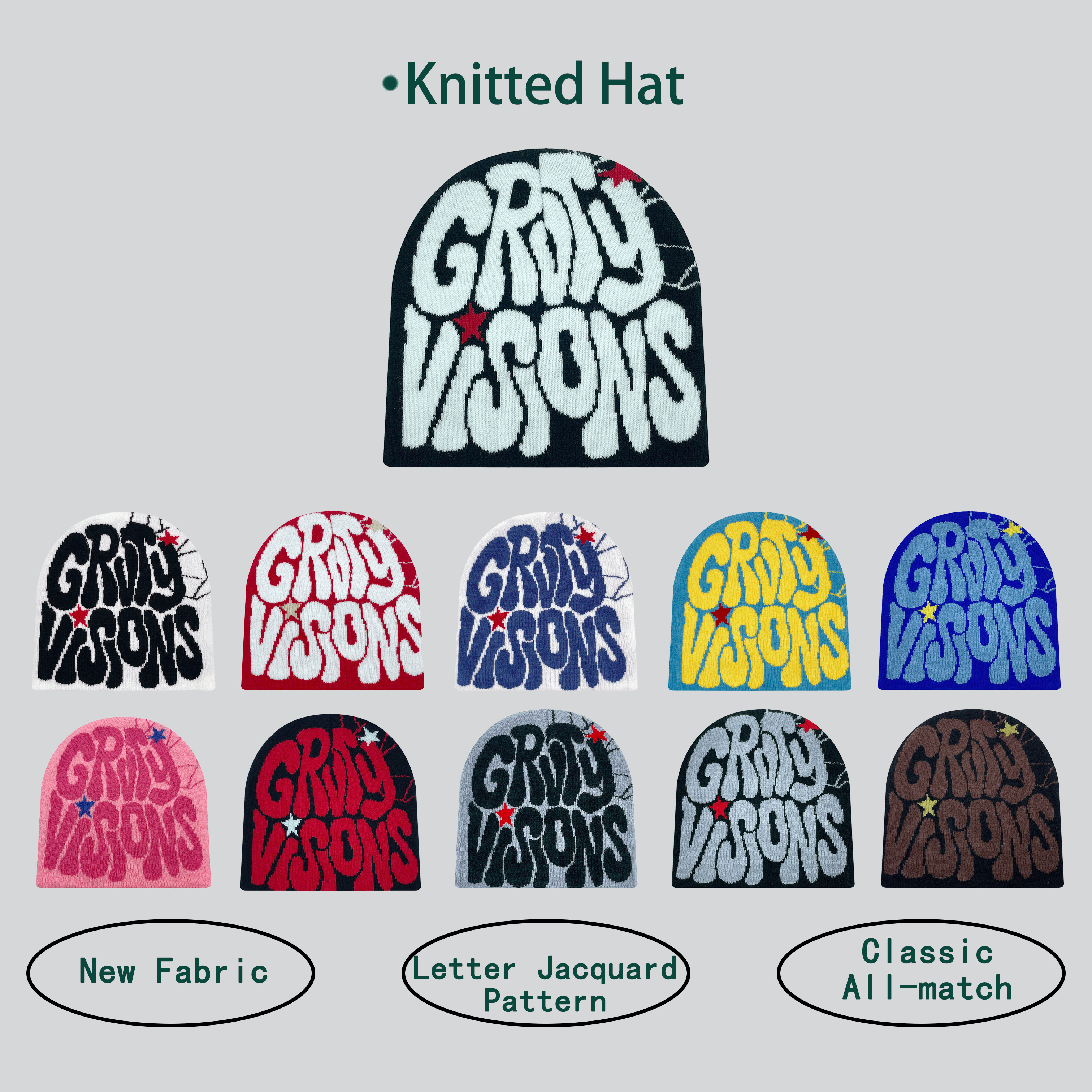 1 peça material acrílico popular europeu e americano gr carta jacquard moda ao ar livre chapéu de malha para homens e mulheres gorro