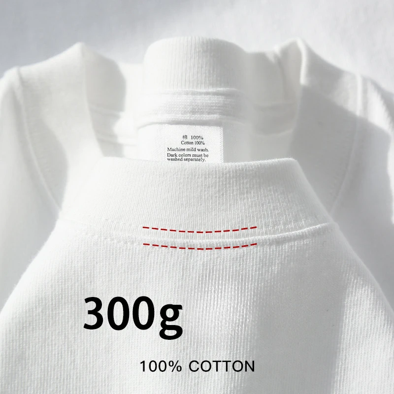 Camisetas de algodón de 300g para hombre, camisa holgada y transpirable de manga corta con cuello redondo de verano pesado para hombre y mujer, camiseta básica