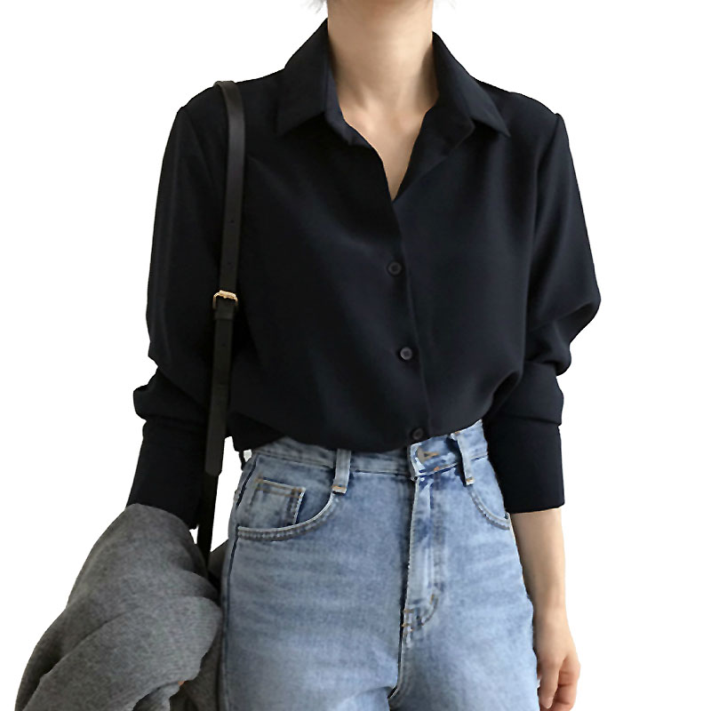 Frauen Shirt klassische Chiffon Bluse S-4XL plus Größe lose Langarmhemd Dame einfachen Stil Tops weibliche Kleidung neue Blusas 6830