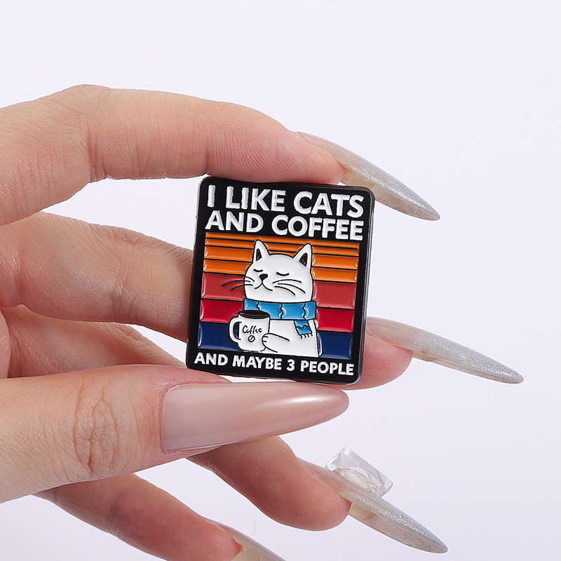 Alfileres esmaltados de gato y café animados de dibujos animados, broches de Metal de animales personalizados, insignias de solapa, regalo de joyería exquisito divertido para niños y amigos