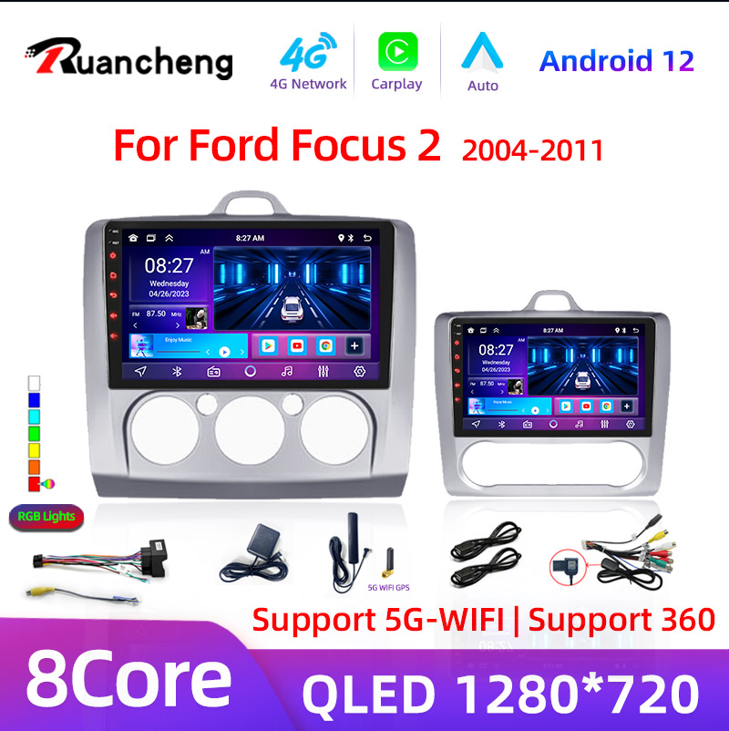 Автомобильный радиоприемник Android 12 для Ford Focus 2 3 Mk2 Mk3 2004 2005-2011 Мультимедийный плеер Навигация GPS 2Din Carplay Стерео DVD