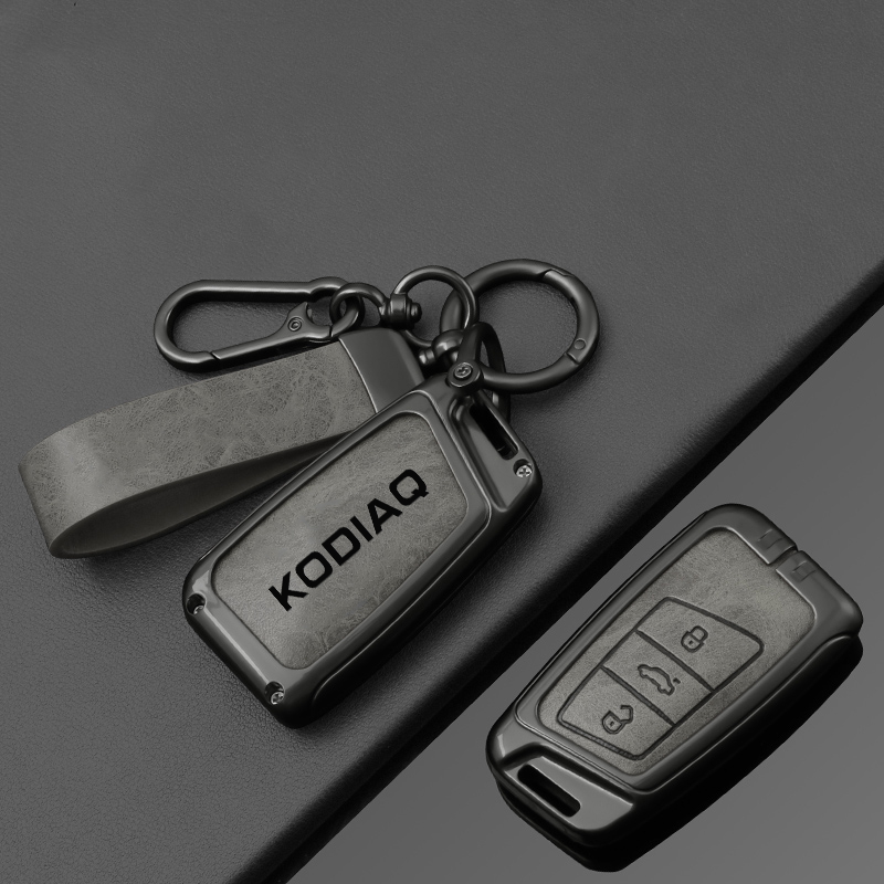 Legering lederen autosleutel case cover houder shell voor Skoda Kodiaq afstandsbediening Keyless tas gesp sleutelhanger auto-accessoires