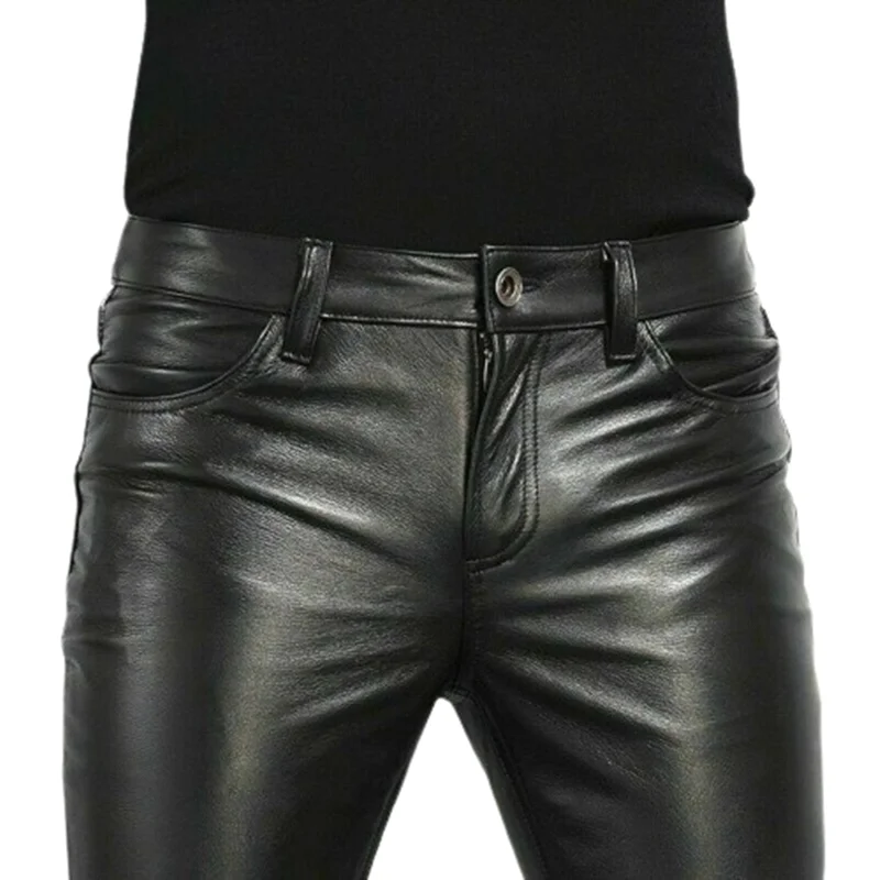 Scelta Pantaloni in pelle PU Pantaloni da ballo da night club stile rock alla moda da uomo Pantaloni da moto skinny slim fit in ecopelle da uomo