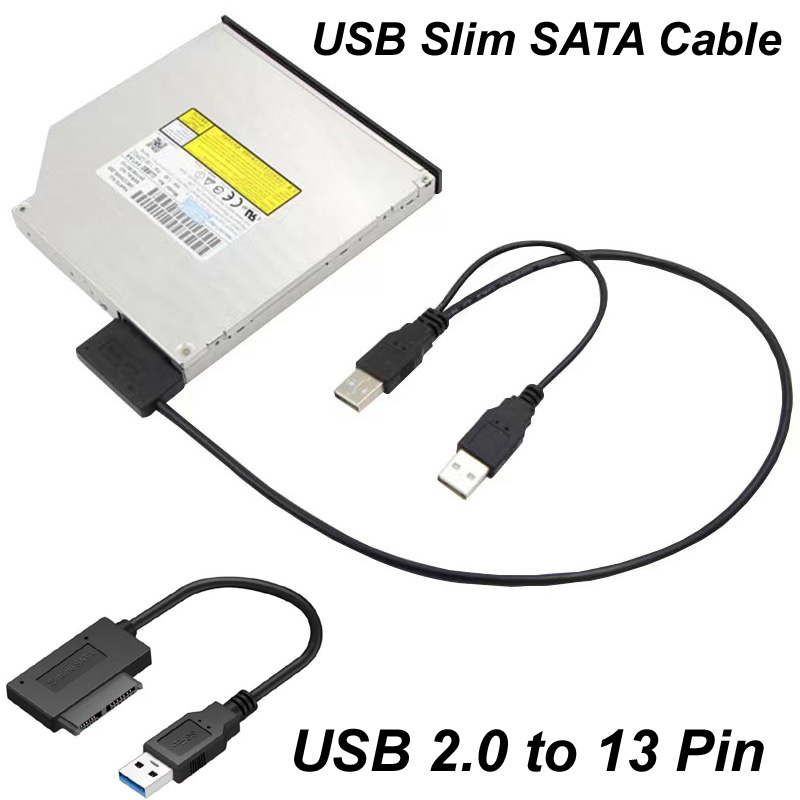 Usb 2.0 Naar 6 + 7 13 Pin 6P 7P 13 P Slimline Slim Sata Kabel Cord Externe voeding Voor Notebook CD-ROM DVD-ROM Oneven