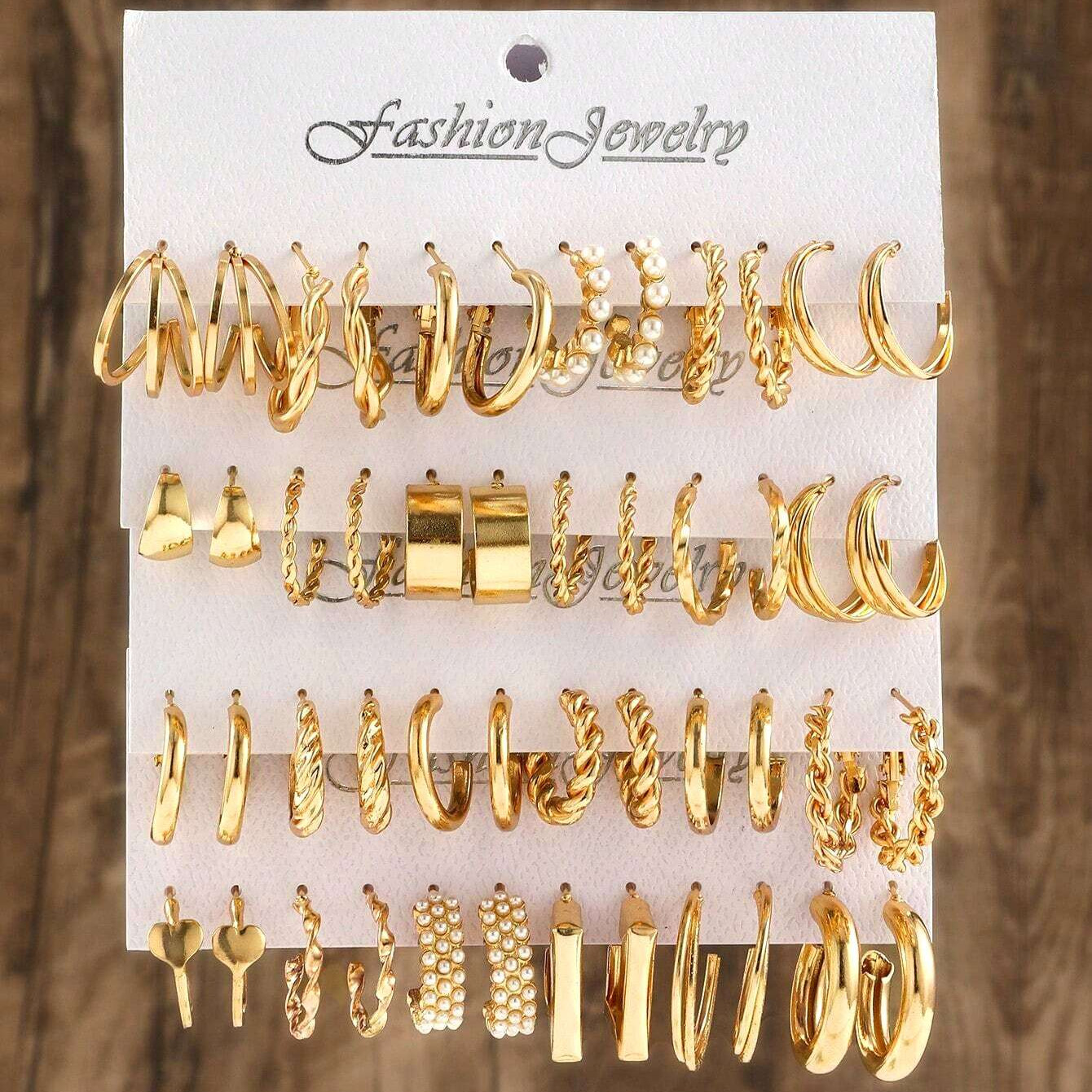 48 Stück/Set modische Ohrringe mit verschiedenen Elementen wie Schmetterling, herzförmig, Kunstperle, Strass, geometrisches Design