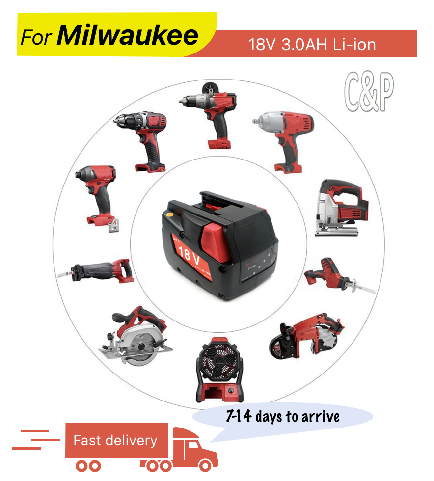 C&P untuk Milwaukee 18V Pin Baterai Li-ion 3.0AH Kapasitas Tinggi 48-11-1830 MV18B V18 F38 0824-24 Bor Palu 0880-20 0920-23