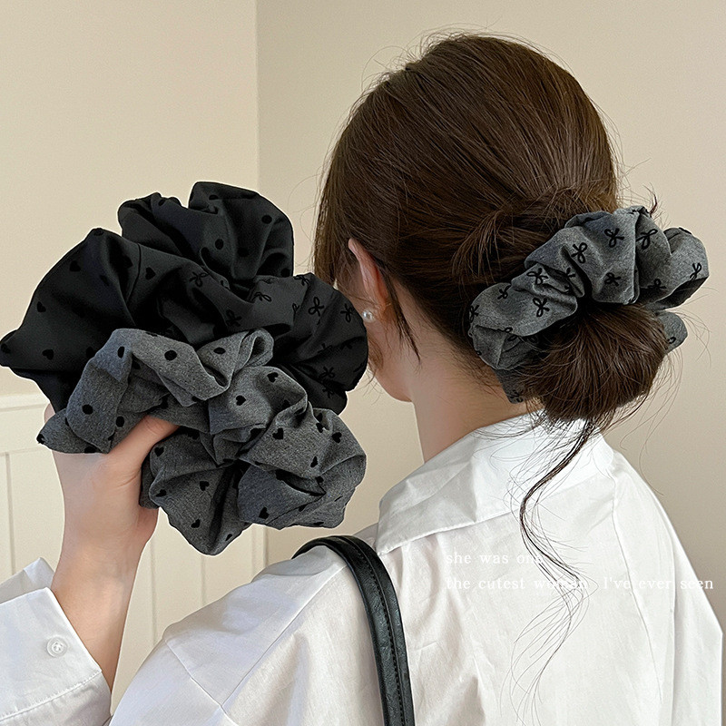 Arco corda de cabelo elegante temperamento pano preto e cinza para mulheres alta rabo de cavalo corda de cabelo moda menina não machuca o cabelo