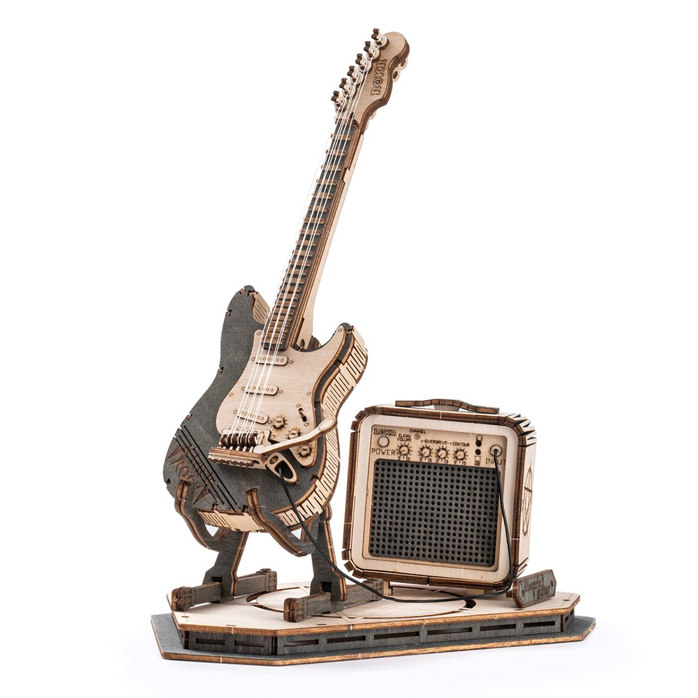 Robotime ROKR E-Gitarre, 3D-Holzpuzzle für Kinder und Erwachsene, Montage, kreatives Spielzeug, Baustein-Set für Weihnachtsgeschenke