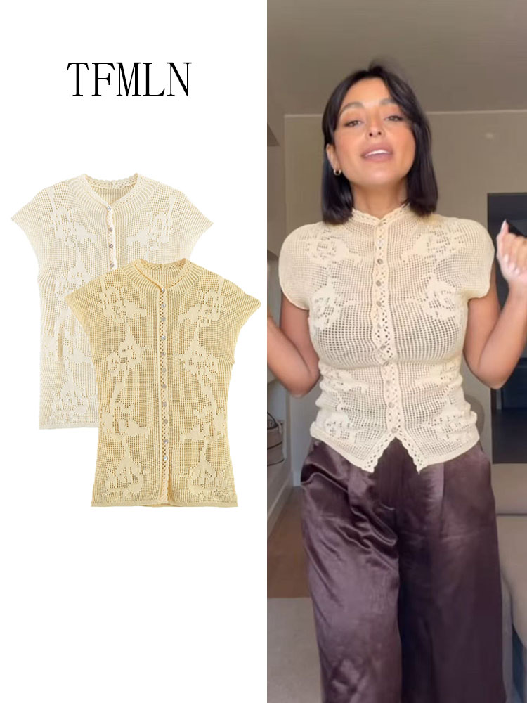 Cardigan Estivo da Donna in Maglia 2026 Nuova Moda Casual a Maniche Corte con Bottoni Singoli