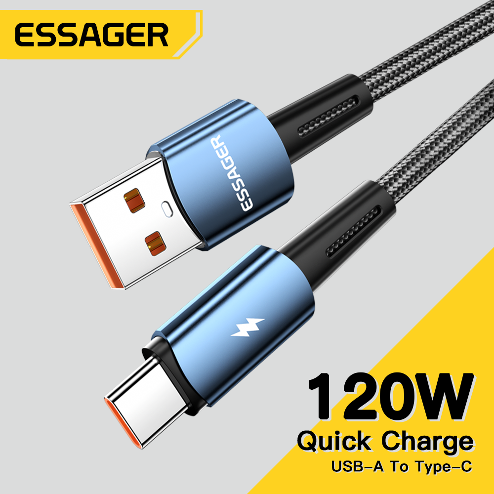 Essager 120W USB tipo C Cable para Xiaomi 12Pro 6A para Redmi K50 Note 11Pro Black Shark 5Pro USB Cables de carga rápida Cable de datos 2m