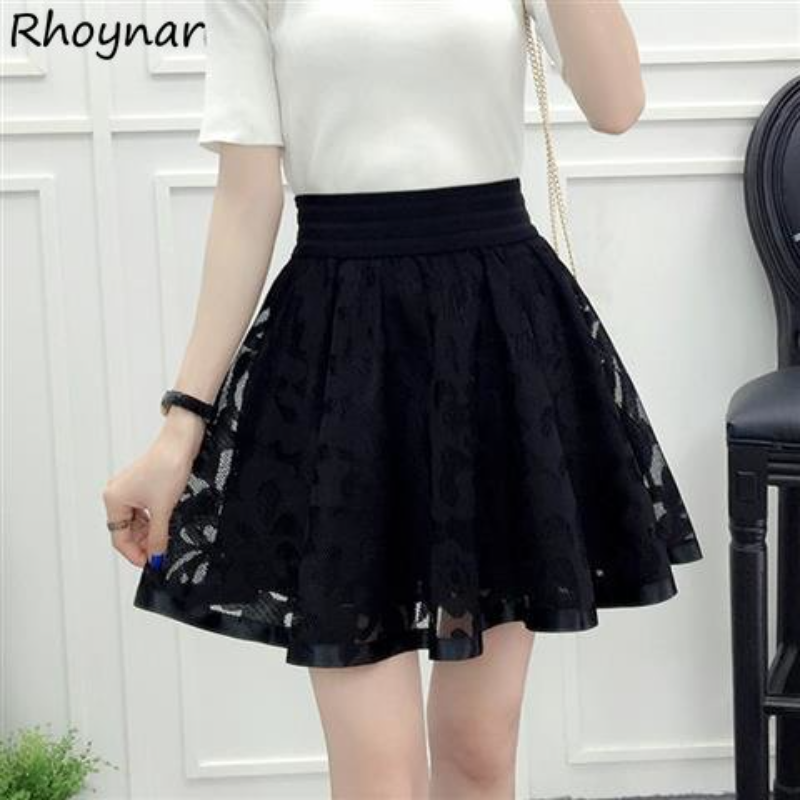 Minifaldas de gasa holgadas para mujer, ropa de calle coreana con cintura elástica que combina con todo, moda de diseñador, color negro