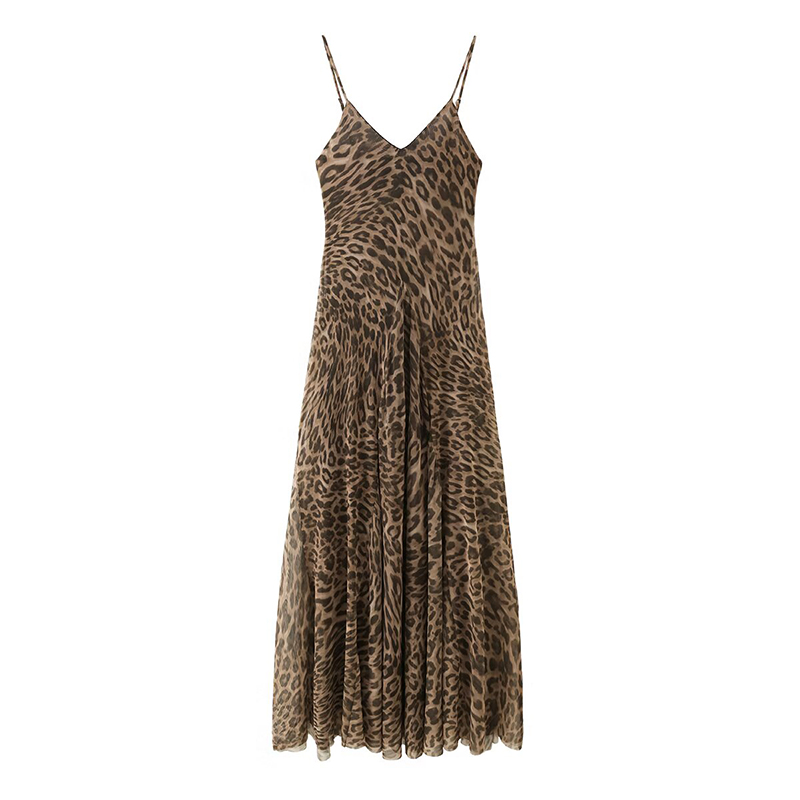 YENKYE 2026 New Women's Animal Print V Neck Sling Maxi Dress Sexy Beach Holiday A-line Summer Sundress