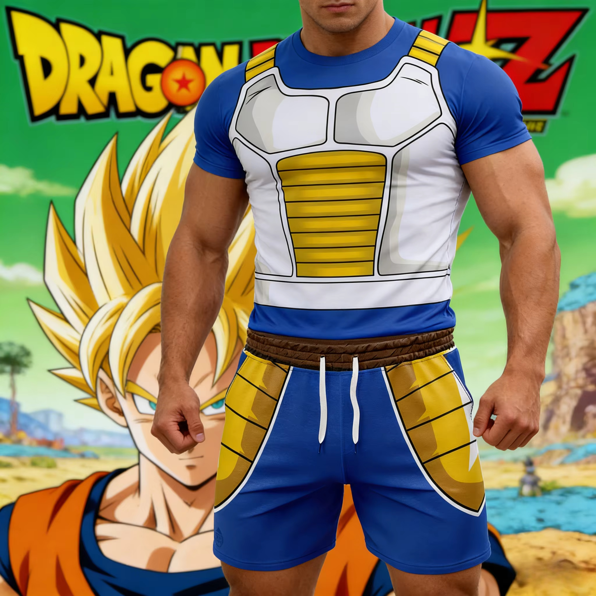 Celana Pendek Olahraga Gaya Pertarungan Vegeta Dragon Ball Z Baru Musim Panas 2026 Set Lari Kebugaran Pria Set Kasual Ukuran Besar