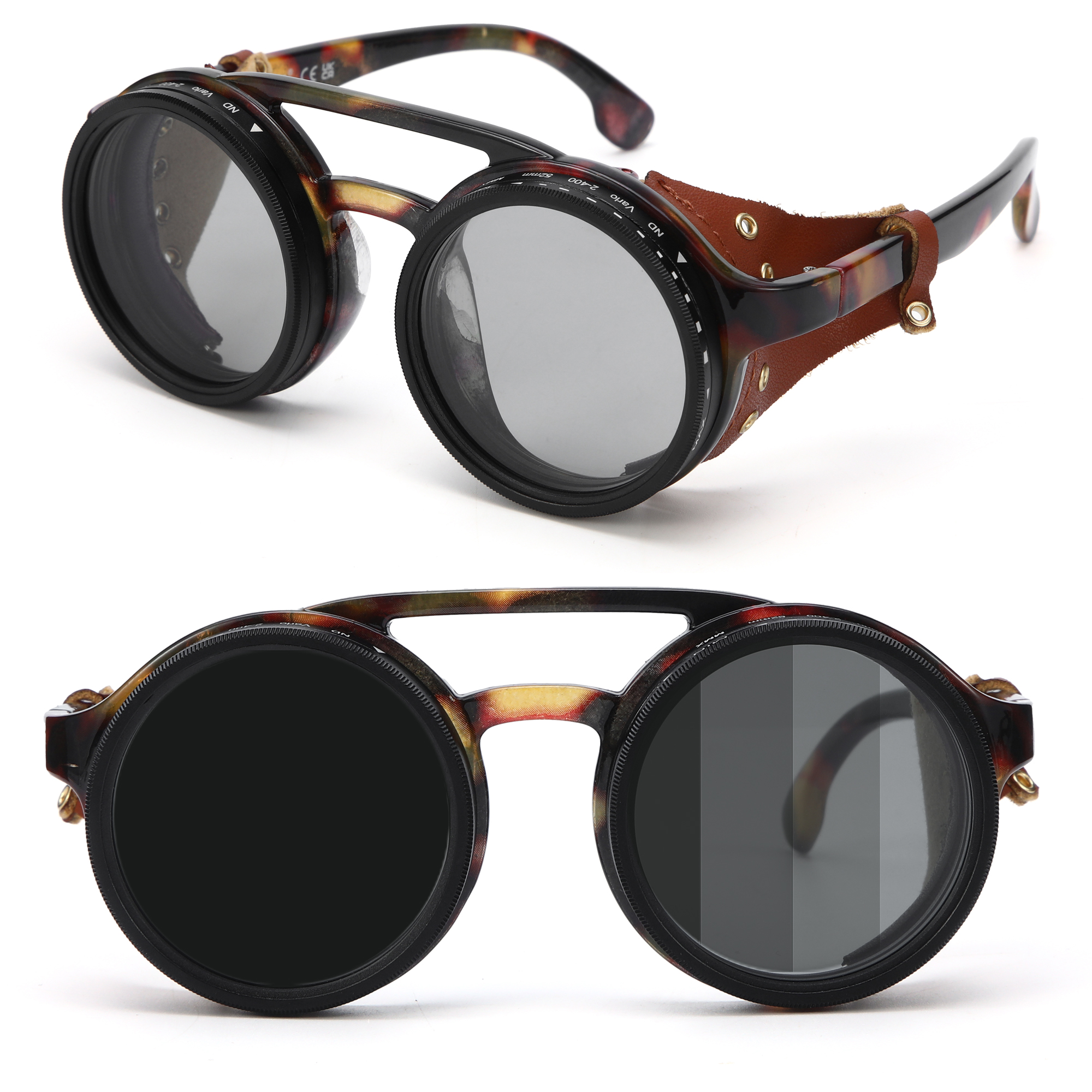 Handgefertigte ND9 Verstellbare Dimm-Sonnenbrille Retro Punk Runde Herren Outdoor Angeln UV400 Polarisierte Fahrerbrille