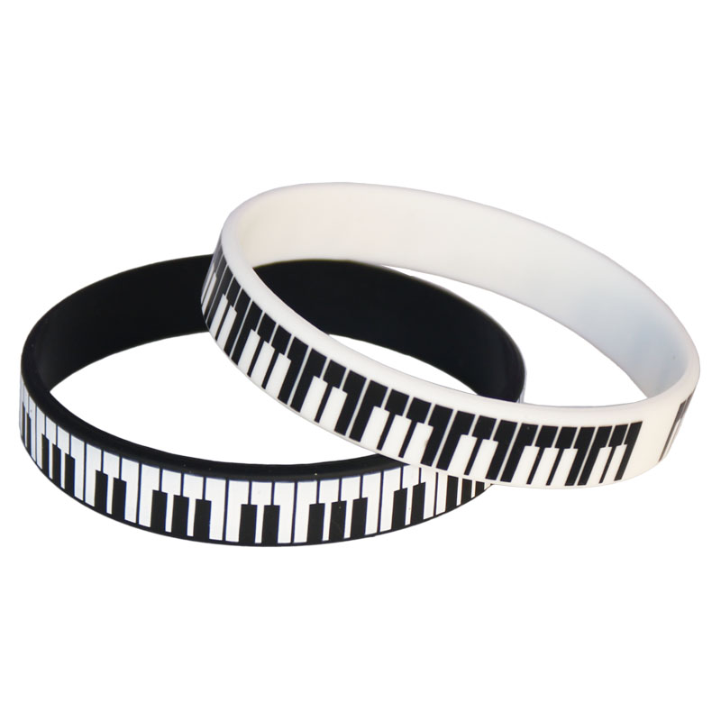 1 pz vendita calda nero bianco stampato tastiera di pianoforte braccialetto in silicone nota musicale braccialetto e braccialetti per i fan dell'amante della musica regalo SH081