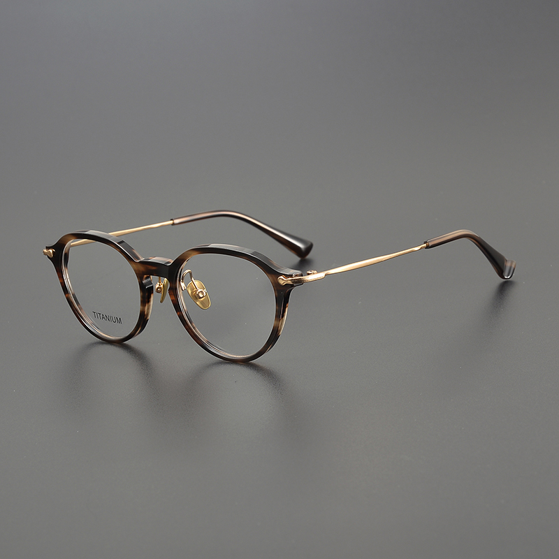 Bingkai kacamata titanium berbentuk pir buatan tangan Niche retro hitam abu-abu oval optik resep miopia cermin wajah bulat