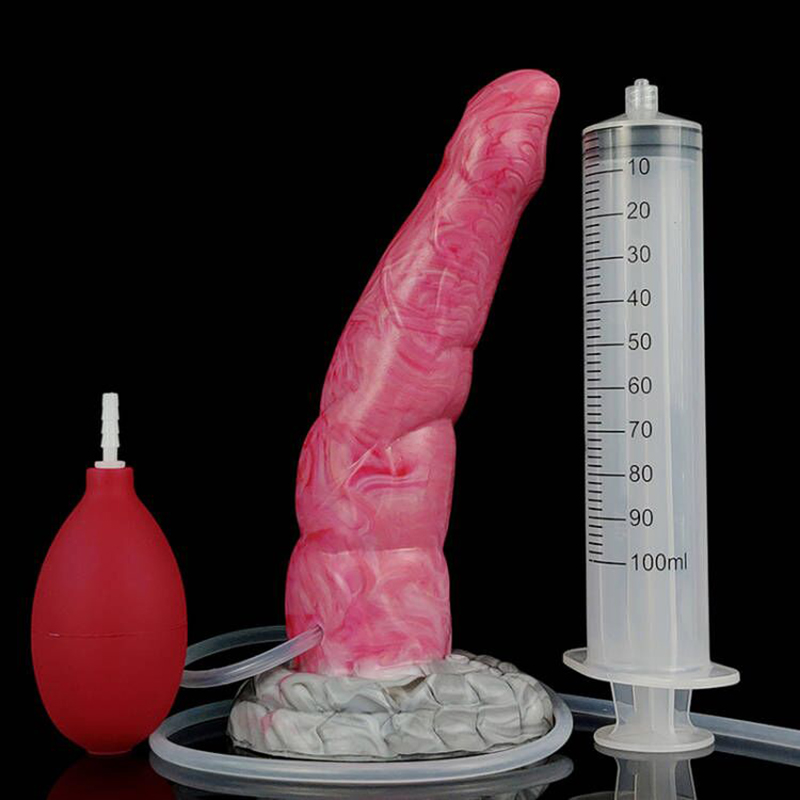 FAAK-consolador de chorro con ventosa de silicona, tapón Anal curvo, tubo de jeringa, pulverización para eyaculación, pene, punto G, estimulación, tienda de juguetes sexuales
