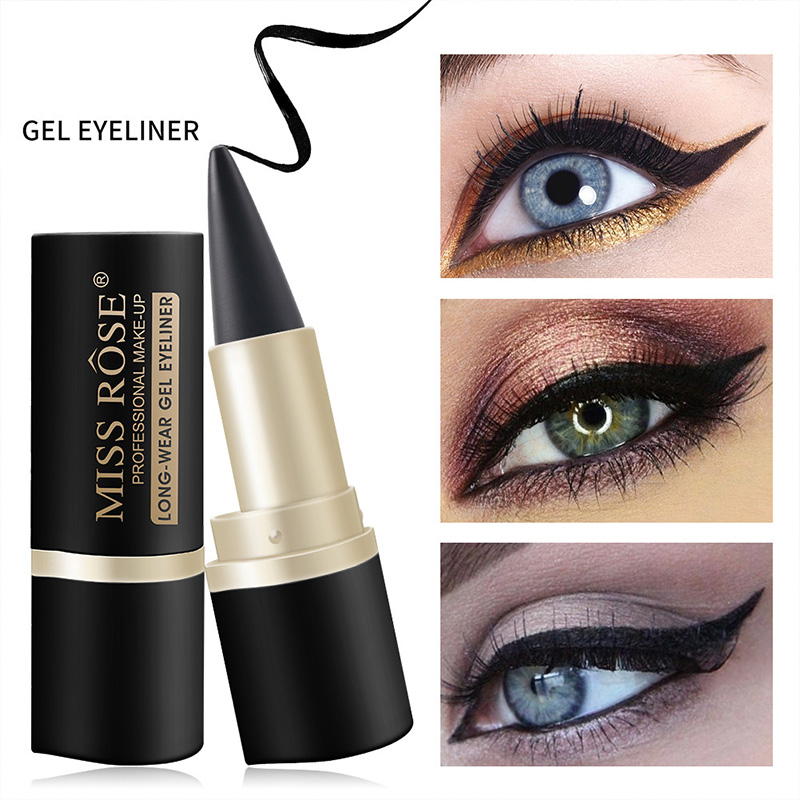 MissRose Eyeliner Gel Matte Tahan Air - 24 Jam Cepat Kering Pigmentasi Kaya Pensil Gel Satu Ujung Anti Luntur Tahan Lama Warna Hitam