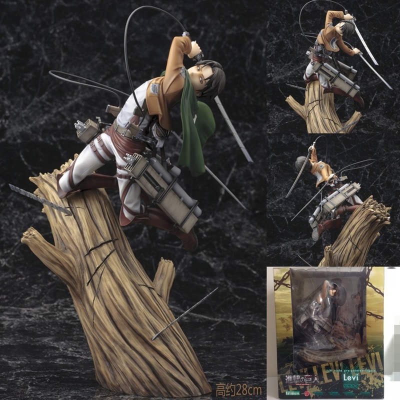 Figurine Kotobukiya Attack On Titan Levi Ackerman, pose de combat sur un souchet d'arbre, statue de collection, 28 cm, modèle d'anime, décoration pour collectionneurs