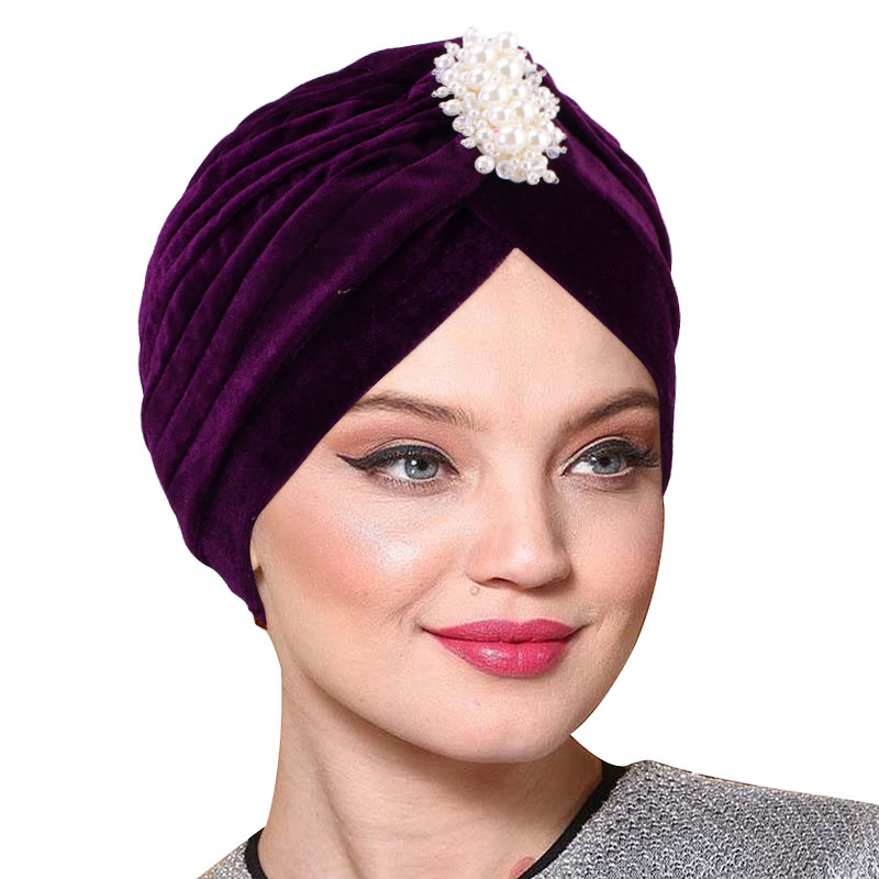 Nowy damski aksamitny turban kapelusz koralik muzułmański Twist jednokolorowy hidżab czapka po chemioterapii Vintage kobiece chusty na głowę elegancka chusta na głowę czapki