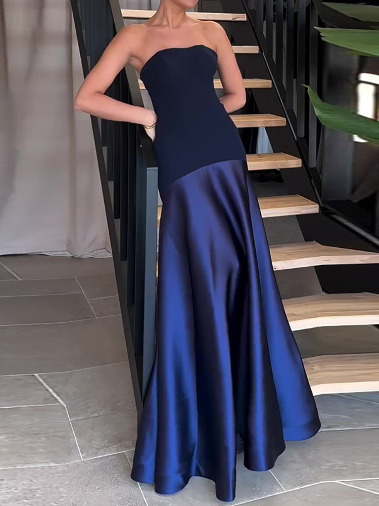 Vestido de retales sin tirantes para mujer, ropa de descanso a la moda, Espalda descubierta, Delgado, elegante, para fiesta, nuevo
