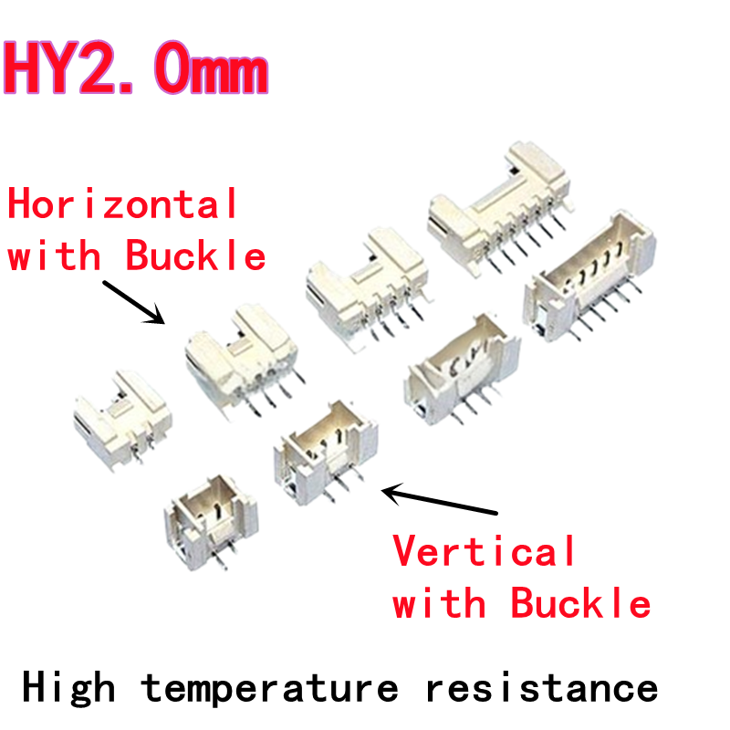 20 peças com fivela hy2.0mm horizontal/vertical 2.0mm passo 2p/3p/4p/5p/6p/8p soquete smd horizontal montagem horizontal com fivela