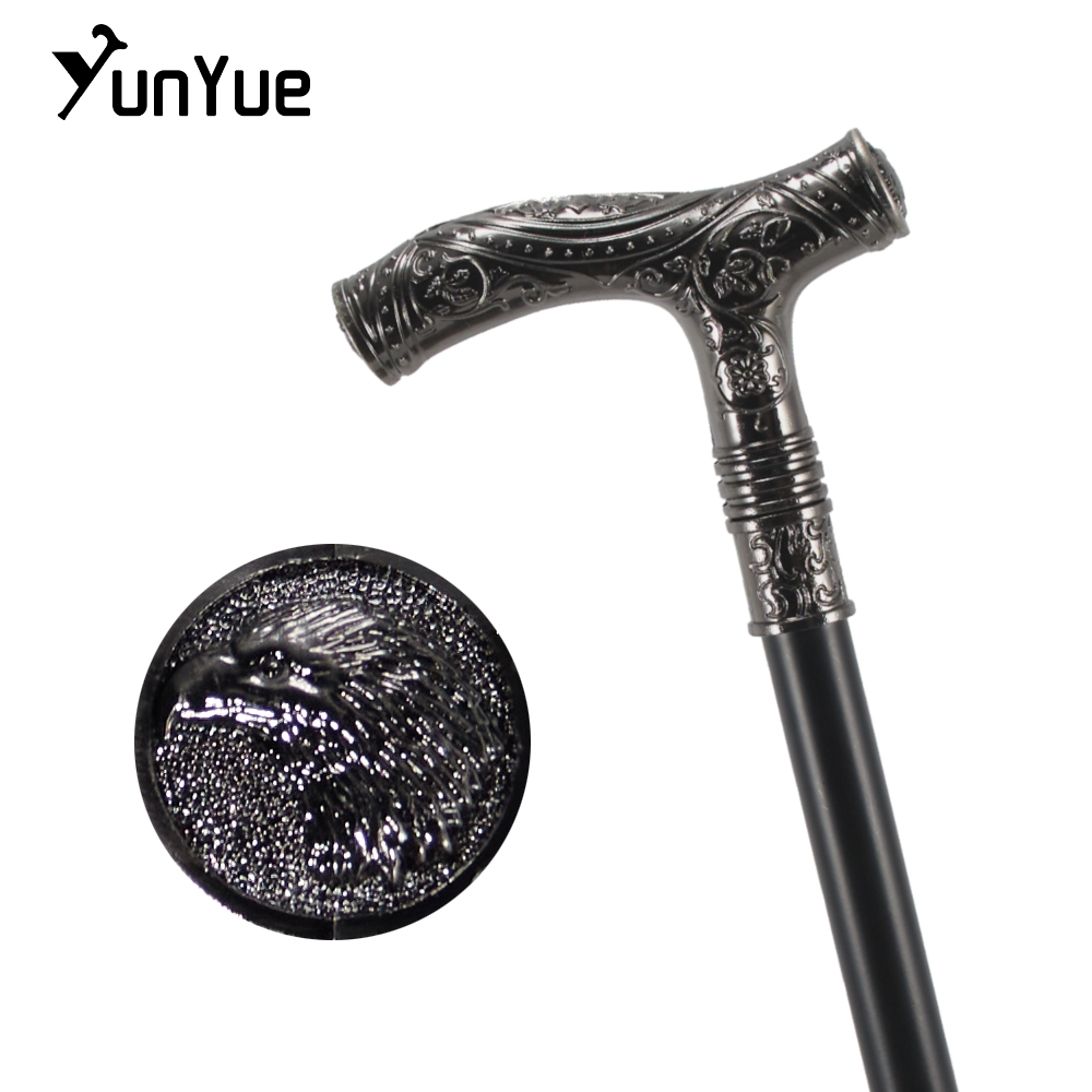 Silvery Male Eagle Head Flower Relief Walking Cane Gentleman Fashion Elegant Walking Stick Cosplay Film Props Party Walking Cane
