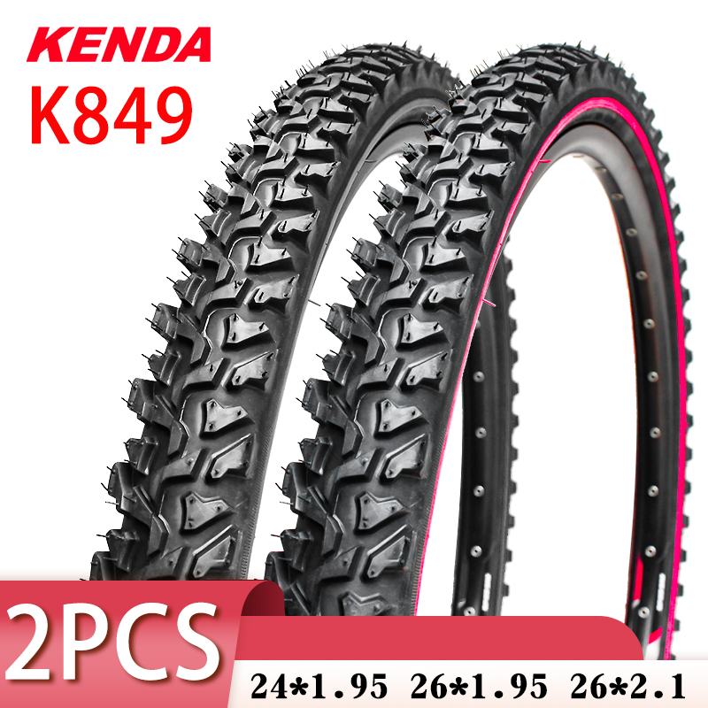 2 pçs kenda k849 24/26 polegada mountain mtb pneu de bicicleta bmx 24*1.95/26x1.95/2.1 preto linha vermelha engrossado pneu cross-country
