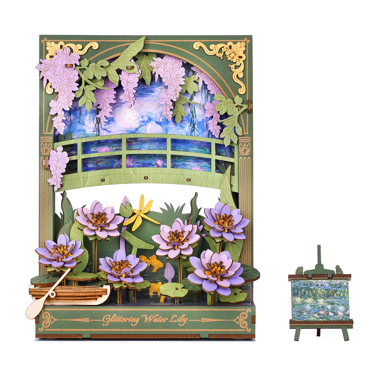 ROWOOD Puzzle 3d en bois avec lumière LED, Kits de modèles de fleurs, affichage de table, Puzzle Art déco mural, cadeaux pour adultes et adolescents