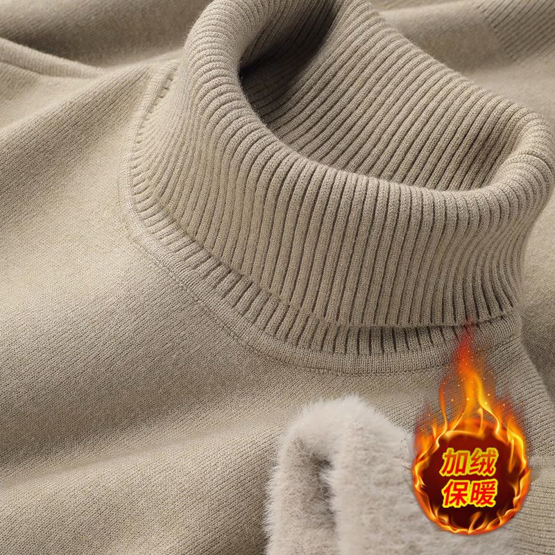 Otoño Invierno suéter de cuello alto para hombres tejido de terciopelo cálido jersey de manga larga al aire libre a prueba de frío blusa Casual suéter Base