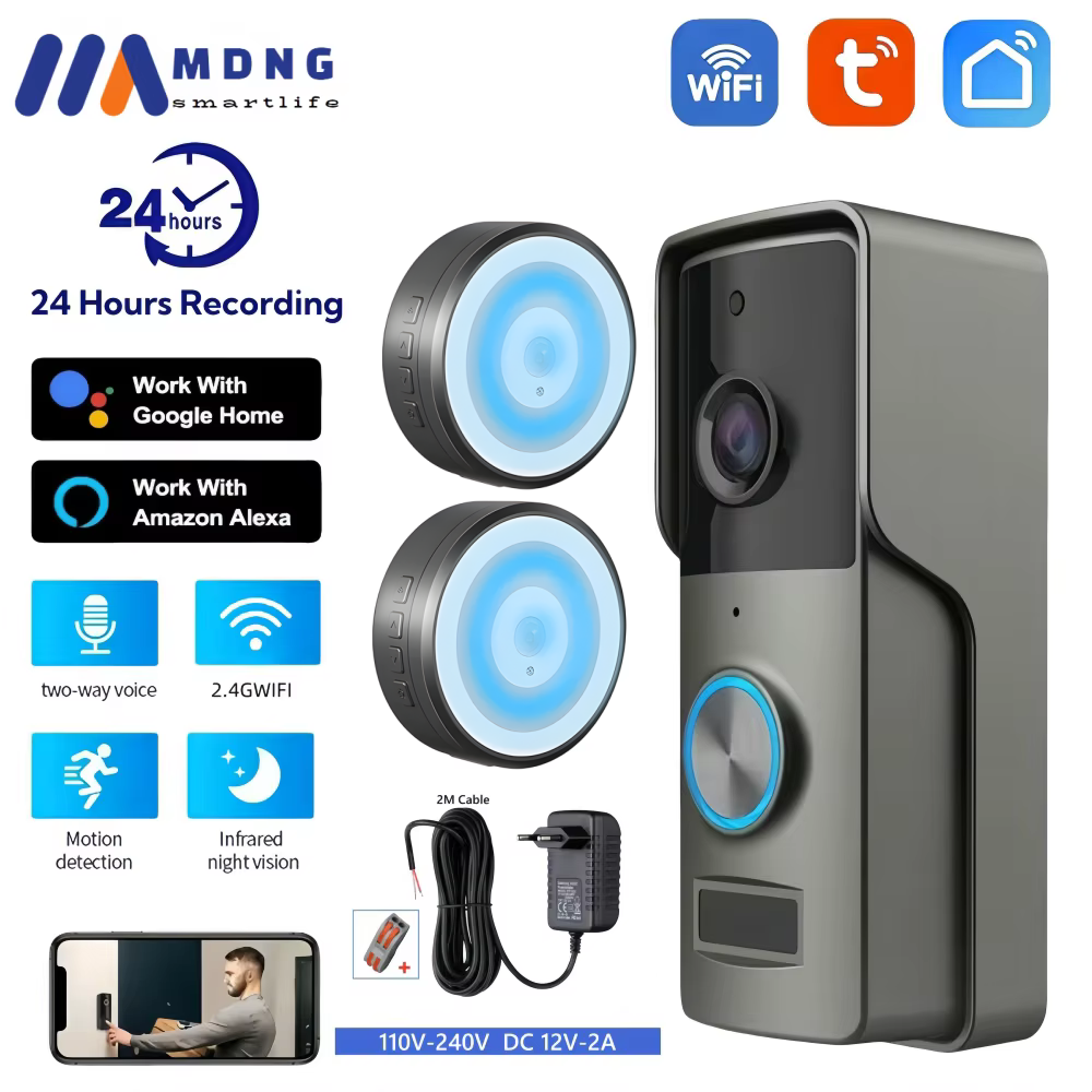 Tuya inteligentne Wifi wideodomofon kamera HD1080P bezprzewodowy dzwonek do drzwi uliczna wideokamera drzwiowa dwa dzwonki DC AC12-24V Alexa Google Home