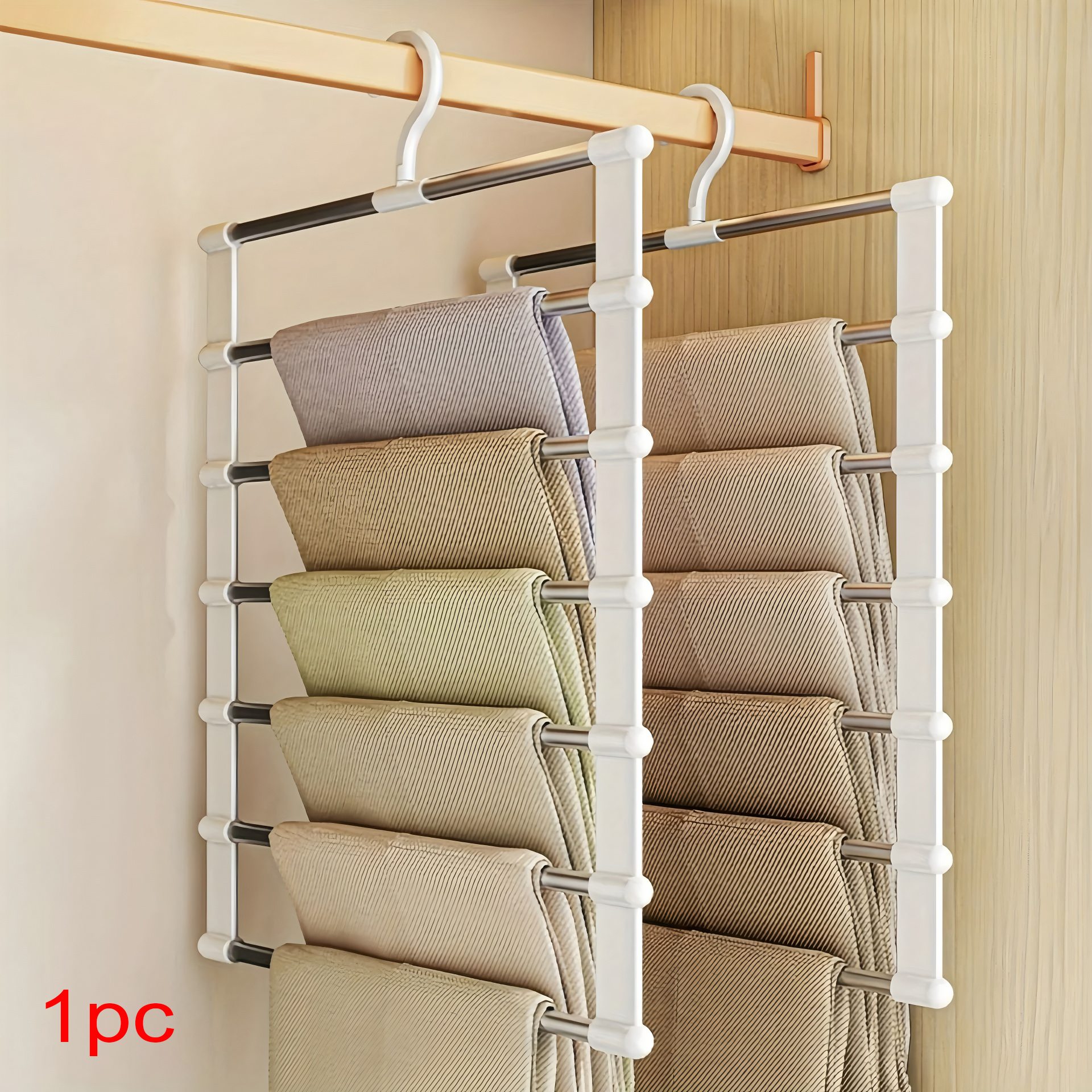 1pc Stainless Steel Space-Saving Foldable Pants Hangers for Jeans, Leggings & Trousers - Closet Organizer