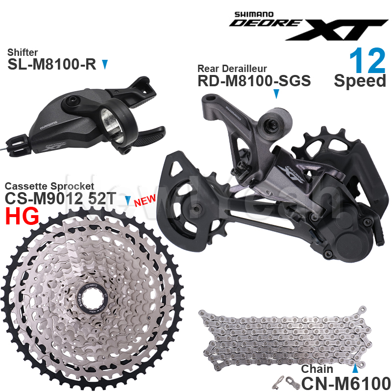 SHIMANO DEORE XT M8100 12-biegowa grupa z przerzutką tylną CN-M6100 Łańcuch oryginalny i zębatka kasetowa 11-50T/52T
