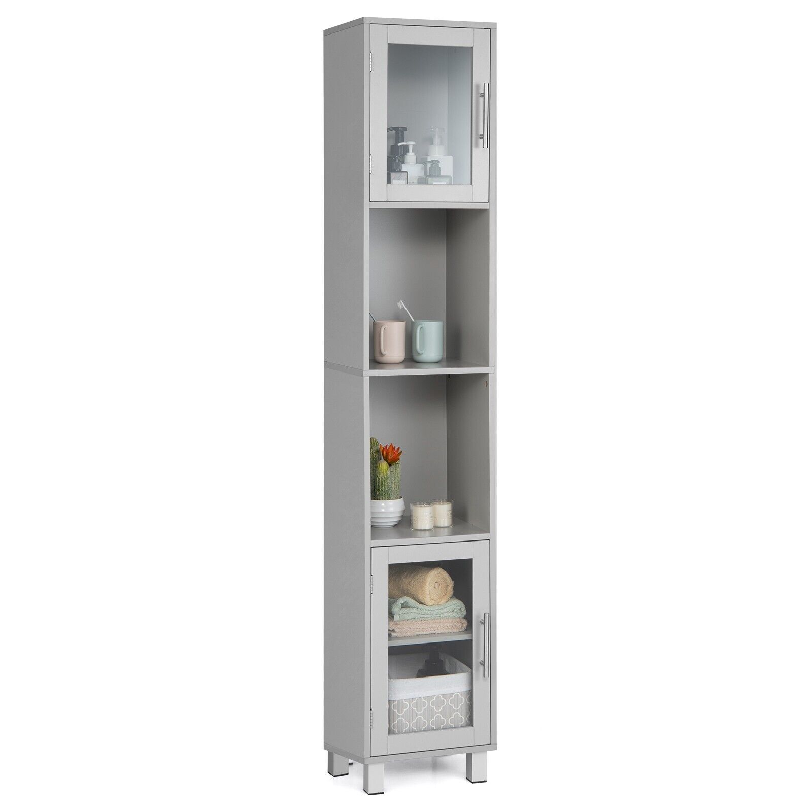 Ergo master Badezimmer hoher Schrank schlanke freistehende Lagerung Organizer Schrank 2 Glastüren