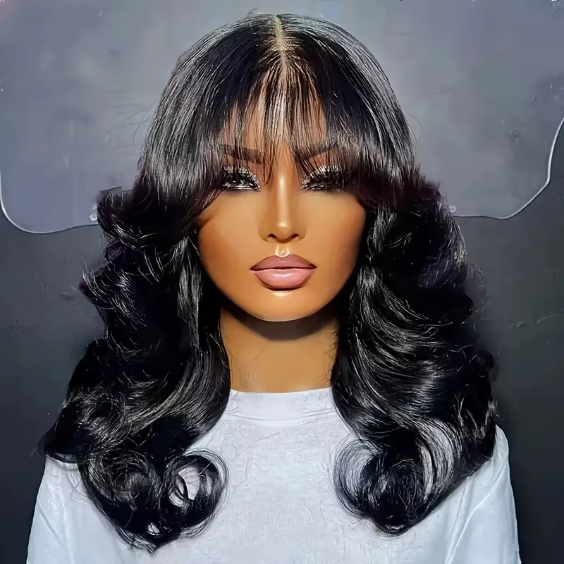 Body Wave Echt haar 30 inch pruiken met pony 3x1 Volledig machinaal gemaakt Pruiken van echt haar voor vrouwen Natuurlijke kleur 200% dichtheid