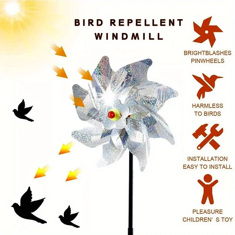 1 Stück Vogelvertreiber-Windräder, reflektierend, glitzernd, Vogelscheuche, Windrad, Windmühle, Spinner für Garten, Rasen, Hof, Dekoration, hält Vögel weg
