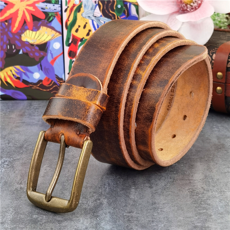 Retro-Gürtel aus Messing mit Schnalle, Ledergürtel für Cowboy-Jeans, Herren-Ledergürtel, dicker Vintage-Luxus-Taillengürtel für Herren, Ceinture MBT0531