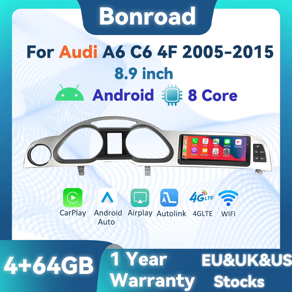 Bonroad Wireless CarPlay Androidเครื่องเล่นมัลติมีเดียสําหรับรถยนต์สําหรับAudi A6 C6 4F 2005-2012 MMI 2G 3G Bluetooth GPSวิทยุสเตอริโอหน้าจอ