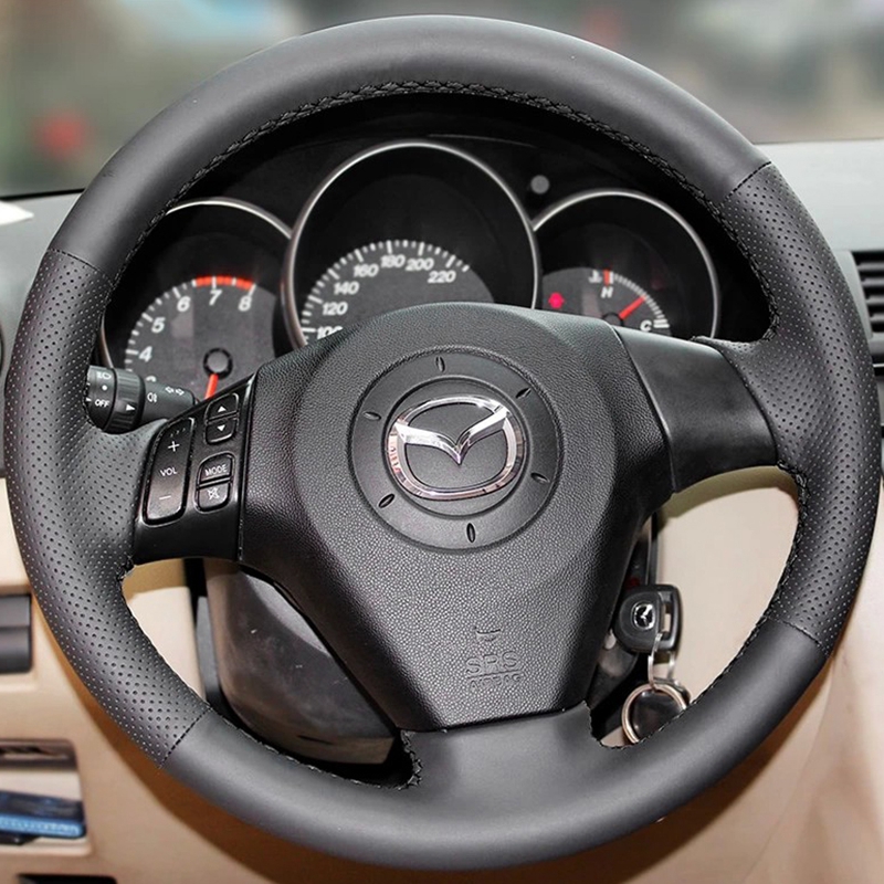 Stuurhoes Voor Mazda 5 Mazda 3 Mazda 6 2003-2009 DIY Handgestikt Zwart Kunstleer Auto stuurhoes